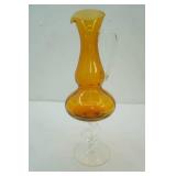 Vintage Amber and Clear Glass pitcher 15" tall