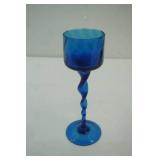 Vintage Empoli Blue Glass Candle with twisted stem 9"