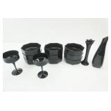 Vintage Lenox Black crystal vase, Midnight Mood Black Champagne glassed, Arcoroc  Octime black plates