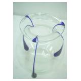 Vintage Poschinger clear and cobalt  tri-tadpoles hand blown glass vase,8.4"