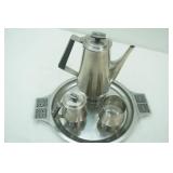 Vintage Mid Century  Modern  International Stainless coffee pot with creamer and sugar bowl