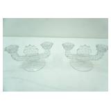 Fostoria American Double Flat Foot Candle Holders. Clear Crystal Glass