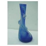 Frosted Blue Swirl Leaf Vase