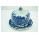 Seymour Mann China Blue Fine Porcelain Blue Flow Cheese Keeper with Dome Lid