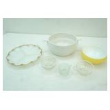 Vintage Fenton Hobnail Cups, Vintage Anchor Hocking Fire-King Milk Glass Divided Dish Relish Tray in Golden Shell Lustre Pattern