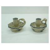 Handmade Williamsburg Pottery Salt-Glazed Candlestick Holders
