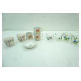 Vintage China Tea Cups 7 Condiment Bowls, Hand-Painted Clear Glass Sugar & Creamer Sets