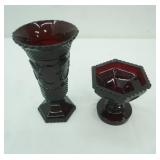 Vintage Avon "1876 Cape Cod" Ruby Red Glass Vase and Compote Dish