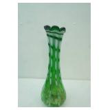 Art Glass Vase. Green Glass with White Spots. 20" tall