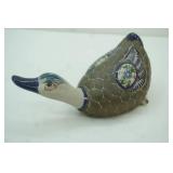 Hand Painted Mexican Tonala Sandstone Ceramic Duck Figurine 11"x10.5"x6.5"