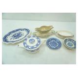 Vintage/Antique Blue, Brown, and Green Transferware Pieces