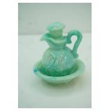 Vintage Avon "Victoriana" Jadeite Slag Glass Pitcher & Bowl Set 6" tall