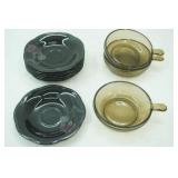 Mikasa Rondo Tango Saucers-Glossy Black Finish; Vintage Brow Lug Handle Glass Soup Bowls