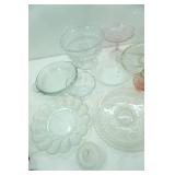 Vintage and Modern Crystal, Anchor Hocking, Jeanette (?), Vintage Pink Depression Glass Open Fruit Compote and More