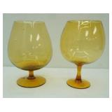 2 Large Amber Glass Brandy Snifters