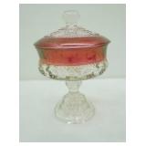 Vintage Indiana Glass  Tiffin Kings Crown Ruby Flashed Compote Dish w/Lid