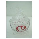 Hofbauer Byrdes Collection Red Cut Lead Crystal Candy Dish. 1970s. West Germany