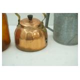 Vintage/Antique Galvanized Watering Can, Copper Tea Pot, Gallon Brown Glass Jug