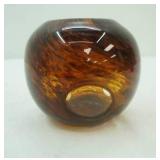 Vintage Hand-Blown Tortoise Shell-Patterned Glass Round Bowl Vase