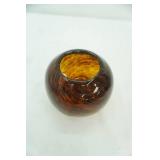 Vintage Hand-Blown Tortoise Shell-Patterned Glass Round Bowl Vase