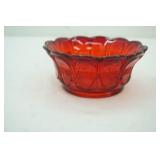 Vintage Fenton Ruby Red Empress Scalloped Edge Glass Bowl. "Barred Oval"