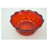 Vintage Fenton Ruby Red Empress Scalloped Edge Glass Bowl. "Barred Oval"