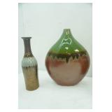 NEW 2 Large Ceramic Vases. 14.5" tall and 14" around; The flat one is 16" tall and about 13" wide