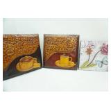 3D floral mixed media print, 2 Metal Coffee Shop Decor Signs.