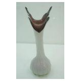 Murano-Style Cased Glass White & Purple Art Glass Vase w/Tulip or Ruffled Rim 12" tall