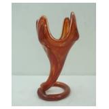 Vintage Sooner Art Glass Tulip Trumpet Vase w/Orange and Caramel Swirl Pattern
