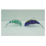 Pair of Hand-Blown Art Glass Dolphin Figurines-Murano-Style. 8" long and 7" long