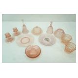 Vintage Fenton Dusty Rose Bell, Vintage Pink Depression Glass Pieces and Other Vintage Pink Glass Pieces