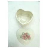 Vintage Capodimonte-Style Heart-Shaped Porcelain Trinket Box. 5" tall by 8/9" wide