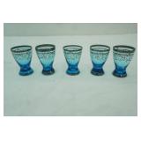 Vintage Blue Glass Cordial or Shot Glass with Silver Overlay Designs 5ct