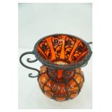 Vintage Hand-Blown Red/Orange Glass Bubble Metal Caged Vase 9.5" tall
