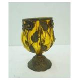 Vintage-Style Amber Blown Bubble Metal Caged Vase. 10