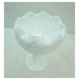 Vintage Indiana Glass Duette Quilted Diamond Star Milk Glass Pedestal Compote Dish