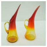 Vintage Kanawha Ruby Amberina Crackle Glass Pitchers or Ewers