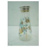Vintage Libbey David Douglass Glass Carafe Turquoise and Gold Pine Cone Pattern
