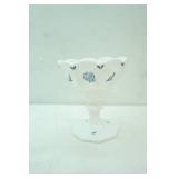 Vintage L.E. Smith Blue Onion Painted Milk Glass Compote