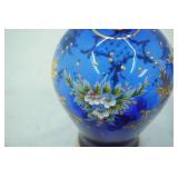 Vintage Murano Cobalt Blue and Gold Decanter Set (w/Murano sticker); Venetian or Bohemian Cobalt BLue Glass Decanter w/24K gold gilt and hand-painted enamel floral designs