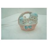 Vintage Inarco Japan Ceramic Kitten & Puppy in Basket. Planter