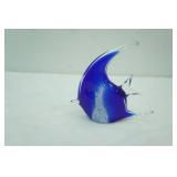 Murano-Style Blue and White Art Glass Angel Fish Sculpture. 7"x7"