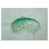 Hand-Blown Green Glass Dolphin Figurine (broken pedestal stand)
