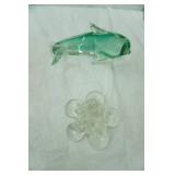 Hand-Blown Green Glass Dolphin Figurine (broken pedestal stand)