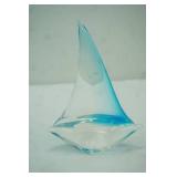 Murano-Style Hand-Blown Art Glass Sailboat Figurine 7" tall