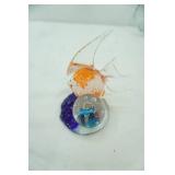 Murano-Style Hand-Blown Art Glass Fish Figurine with stand and orb. 7" tall by 5.5" wide
