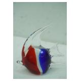 Murano-Style Hand-Blown Art Glass Fish Figurine. Red, White, & Blue. 5.5"x5.5"