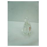 Hand-Blown Art Glass Penguin Figurine w/red fish in belly. 5"x5"