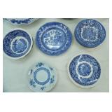 Vintage Blue Transferware Plates, Bowls, Large Serving Dish